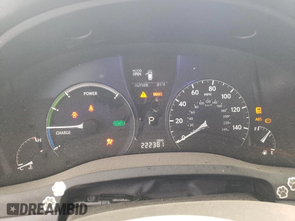2011 Lexus RX 450h with VIN JTJBC1BA3B2039830, listed as a Copart auction lot 57277295 with 222,381 mi miles and Salvage title. Bid and sale history available at DreamBid. Image 9.