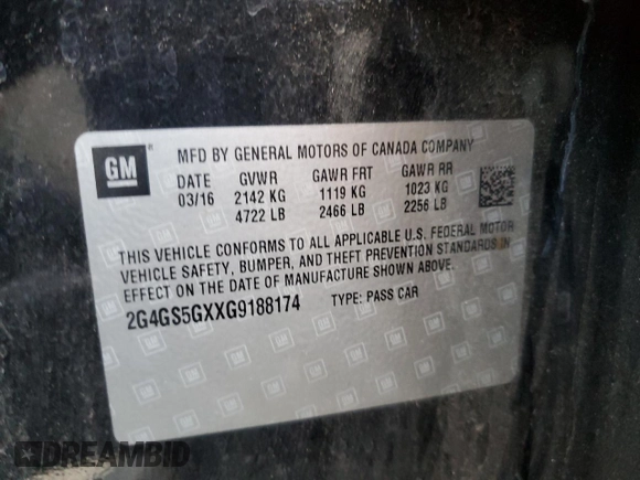 2016 Buick Regal Premium II with VIN 2G4GS5GXXG9188174, listed as a Copart auction lot 54869315 with 71,922 mi miles and Salvage title. Bid and sale history available at DreamBid. Image 12.