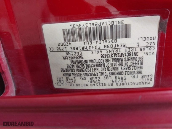 2010 Nissan Versa 1.8 S with VIN 3N1BC1AP2AL373436, listed as a IAAI auction lot 41791633 with 184,232 mi miles. Bid and sale history available at carsss.com. Image 9.