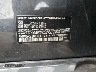 2022 BMW 3 Series 330i xDrive z VIN 3MW5R7J01N8C77673, wystawiony jako Copart lot #43196945 z przebiegiem 39 517 mil mil oraz Szkoda całkowita • Salvage title. Historia ofert i sprzedaży dostępna na DreamBid. Obrazek 14.