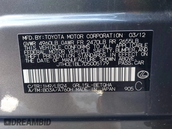 2013 Lexus GS 350 z VIN JTHCE1BL7D5005179, wystawiony jako IAAI lot #41971268 z przebiegiem 130 384 mil mil oraz . Historia ofert i sprzedaży dostępna na DreamBid. Obrazek 9.