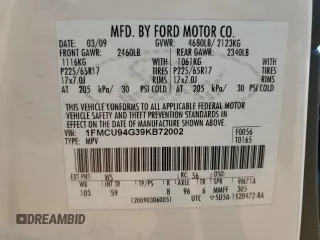 2009 Ford Escape Limited with VIN 1FMCU94G39KB72002, listed as a Copart auction lot 57920435 with 279,016 mi miles and Salvage title. Bid and sale history available at DreamBid. Image 13.