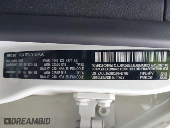 2018 Jeep Renegade Limited with VIN ZACCJADBXJPH47709, listed as a IAAI auction lot 41937185 with 61,456 mi miles and . Bid and sale history available at DreamBid. Image 9.