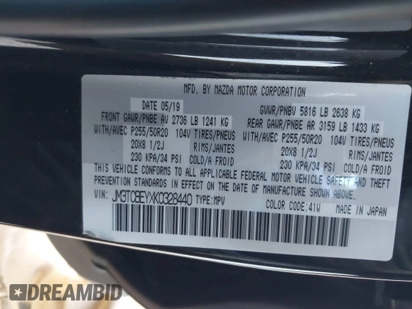 2019 Mazda CX-9 Signature with VIN JM3TCBEYXK0328440, listed as a IAAI auction lot 41880816 with 29,937 mi miles. Bid and sale history available at carsss.com. Image 9.