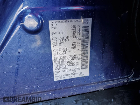 2020 Nissan Rogue S z VIN 5N1AT2MT4LC812296, wystawiony jako Copart lot #56824445 z przebiegiem 88 003 mil mil oraz Szkoda całkowita • Salvage title. Historia ofert i sprzedaży dostępna na DreamBid. Obrazek 14.