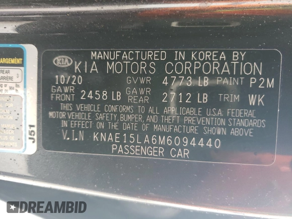 2021 Kia Stinger GT-Line with VIN KNAE15LA6M6094440, listed as a Copart auction lot 44260985 with 51,364 mi miles and Salvage Title. Bid and sale history available at carsss.com. Image 12.