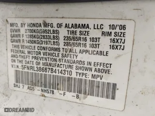 2007 Honda Odyssey EX-L with VIN 5FNRL38667B414310, listed as a IAAI auction lot 41864185 with 199,967 mi miles. Bid and sale history available at carsss.com. Image 9.