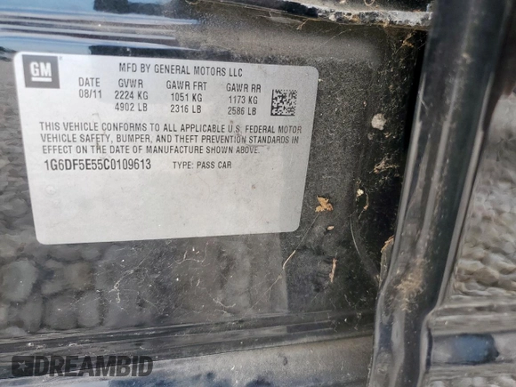 2012 Cadillac CTS Luxury z VIN 1G6DF5E55C0109613, wystawiony jako Copart lot #57531925 z przebiegiem 35 026 mil mil oraz Szkoda całkowita • Salvage title. Historia ofert i sprzedaży dostępna na DreamBid. Obrazek 12.