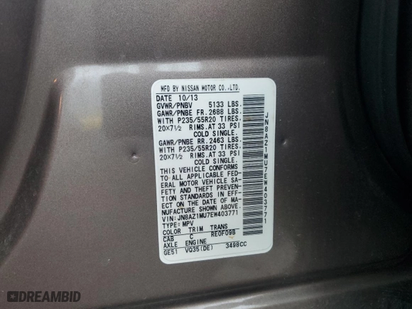 2014 Nissan Murano SL with VIN JN8AZ1MU7EW403771, listed as a Copart auction lot 86056064 with 77,777 mi miles and Clean Title. Bid and sale history available at carsss.com. Image 13.