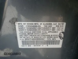 2009 Honda Pilot EX-L z VIN 5FNYF48559B004021, wystawiony jako Copart lot #59282595 z przebiegiem 215 844 mil mil oraz Nie do naprawy • Non repairable. Historia ofert i sprzedaży dostępna na DreamBid. Obrazek 14.