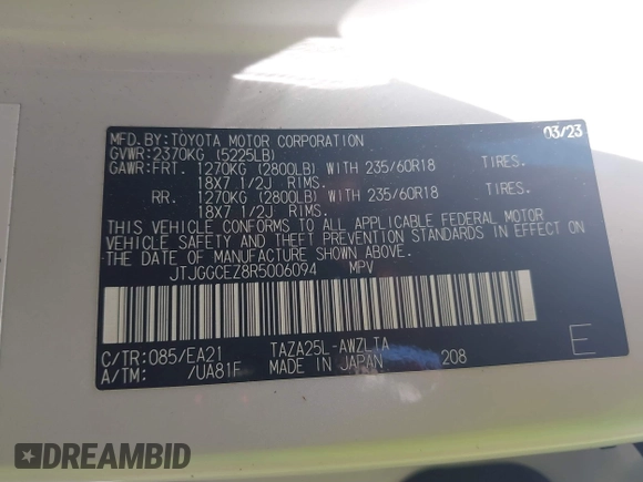2024 Lexus NX 350 Premium with VIN JTJGGCEZ8R5006094, listed as a IAAI auction lot 41848568 with 23,923 mi miles and . Bid and sale history available at DreamBid. Image 9.