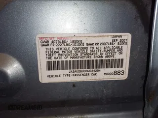 2008 Mitsubishi Lancer DE with VIN JA3AU26U08U034294, listed as a IAAI auction lot 42158892 with 50,467 mi miles. Bid and sale history available at carsss.com. Image 9.