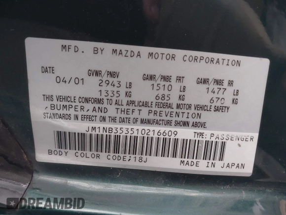 2001 Mazda MX-5 Miata z VIN JM1NB353510216609, wystawiony jako IAAI lot #41298866 z przebiegiem 183 388 mil mil oraz . Historia ofert i sprzedaży dostępna na DreamBid. Obrazek 9.