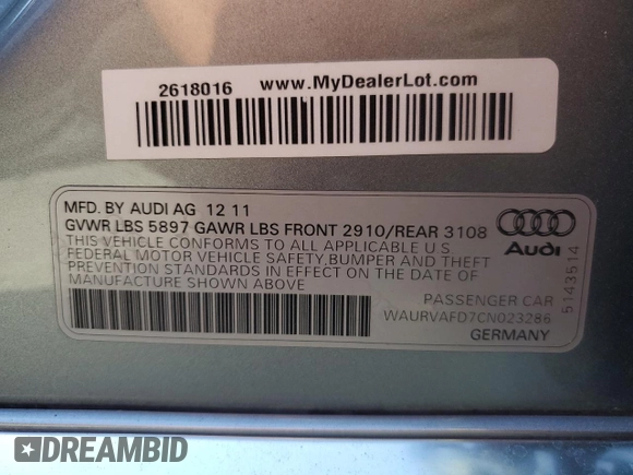 2012 Audi A8 z VIN WAURVAFD7CN023286, wystawiony jako Copart lot #56594745 z przebiegiem 199 443 mil mil oraz Czysty tytuł • Clean title. Historia ofert i sprzedaży dostępna na DreamBid. Obrazek 12.