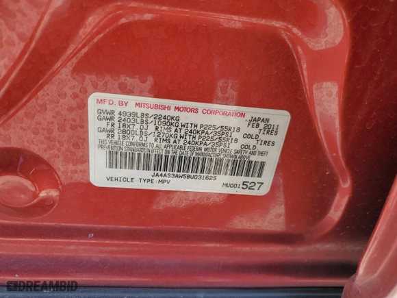 2011 Mitsubishi Outlander SE with VIN JA4AS3AW5BU031625, listed as a Copart auction lot 42785635 with 125,062 mi miles and Salvage Title. Bid and sale history available at carsss.com. Image 14.