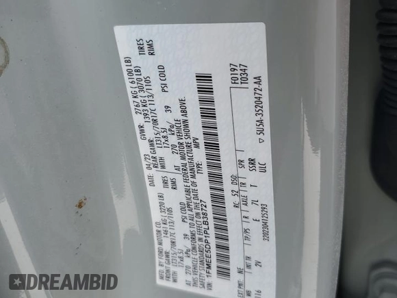 2023 Ford Bronco z VIN 1FMEE5DP1PLB38727, wystawiony jako Copart lot #62945695 z przebiegiem 25 342 mil mil oraz Szkoda całkowita • Salvage title. Historia ofert i sprzedaży dostępna na DreamBid. Obrazek 14.