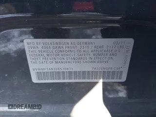 2012 Volkswagen CC Sport с VIN WVWMP7AN2CE510471, выставлен на аукционе IAAI как лот 41409859 с пробегом 164 940 миль миль и . История ставок и продаж доступна на DreamBid. Изображение 9.