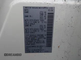 2016 Nissan Pathfinder Platinum with VIN 5N1AR2MM0GC618975, listed as a IAAI auction lot 41961002 with Not Provided miles. Bid and sale history available at carsss.com. Image 9.