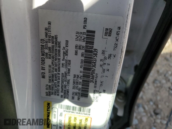 2016 Ford Fusion SE с VIN 3FA6P0H73GR375839, выставлен на аукционе Copart как лот 54167245 с пробегом 210 778 миль миль и Списание • Salvage title. История ставок и продаж доступна на DreamBid. Изображение 13.