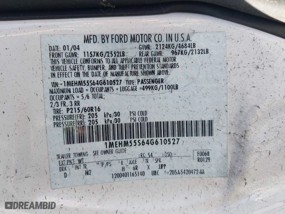 2004 Mercury Sable LS Premium with VIN 1MEHM55S64G610527, listed as a IAAI auction lot 41739433 with 34,409 mi miles. Bid and sale history available at carsss.com. Image 9.