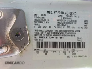 2022 Ford Transit Connect XLT с VIN NM0LS7T20N1517861, выставлен на аукционе IAAI как лот 42577602 с пробегом Не указан миль и . История ставок и продаж доступна на DreamBid. Изображение 9.