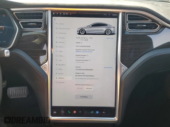 2016 Tesla Model S 90D with VIN 5YJSA1E2XGF155351, listed as a Copart auction lot 46700225 with 133,652 mi miles and Salvage Title. Bid and sale history available at DreamBid. Image 9.