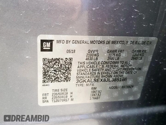 2018 GMC Terrain Denali with VIN 3GKALSEX8JL385166, listed as a Copart auction lot 58078195 with 94,068 mi miles and Salvage title. Bid and sale history available at DreamBid. Image 14.