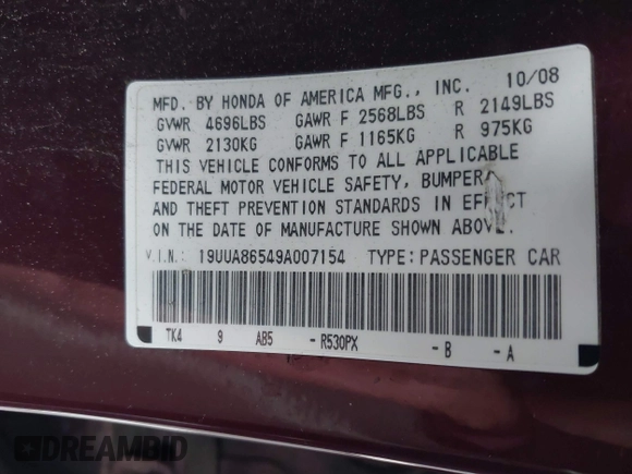 2009 Acura TL Technology z VIN 19UUA86549A007154, wystawiony jako IAAI lot #42227350 z przebiegiem 190 316 mil mil oraz . Historia ofert i sprzedaży dostępna na DreamBid. Obrazek 9.