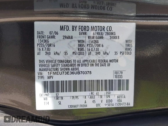 2006 Ford Explorer XLT z VIN 1FMEU73E36UB70375, wystawiony jako IAAI lot #42460992 z przebiegiem 177 637 mil mil oraz . Historia ofert i sprzedaży dostępna na DreamBid. Obrazek 9.