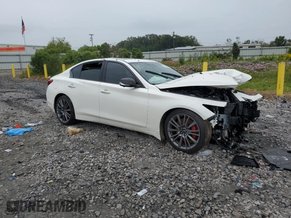 2021 Infiniti Q50 Red Sport 400 with VIN JN1FV7DP5MM850722, listed as a Copart auction lot 74550254 with Not provided miles and Salvage title. Bid and sale history available at DreamBid. Image 4.