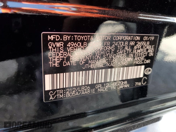 2019 Lexus GS 350 z VIN JTHBZ1BL7KA018390, wystawiony jako Copart lot #78174594 z przebiegiem 15 225 mil mil oraz Szkoda całkowita • Salvage title. Historia ofert i sprzedaży dostępna na DreamBid. Obrazek 14.