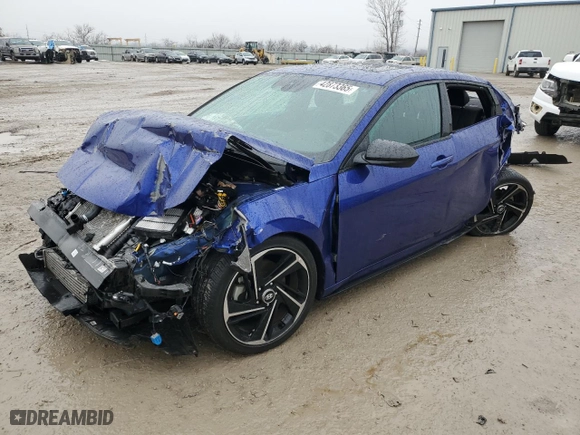 2023 Hyundai Elantra N Line with VIN KMHLR4AF2PU499850, listed as a Copart auction lot 42873365 with 0 mi miles and Salvage Title. Bid and sale history available at carsss.com. Image 1.