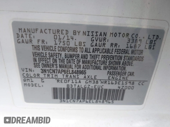 2014 Nissan Versa SV with VIN 3N1CN7AP6EL848965, listed as a IAAI auction lot 41810221 with 80,378 mi miles. Bid and sale history available at carsss.com. Image 9.