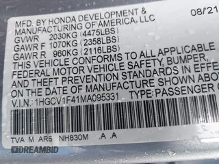 2021 Honda Accord Sport SE z VIN 1HGCV1F41MA095331, wystawiony jako IAAI lot #42248906 z przebiegiem 67 065 mil mil oraz . Historia ofert i sprzedaży dostępna na DreamBid. Obrazek 9.