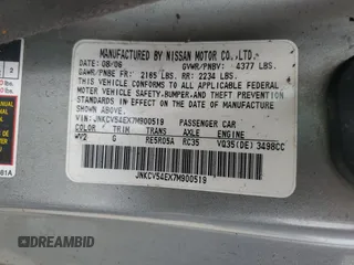 2007 Infiniti G35 with VIN JNKCV54EX7M900519, listed as a Copart auction lot 54781185 with Not Provided miles and Salvage Title. Bid and sale history available at DreamBid. Image 12.