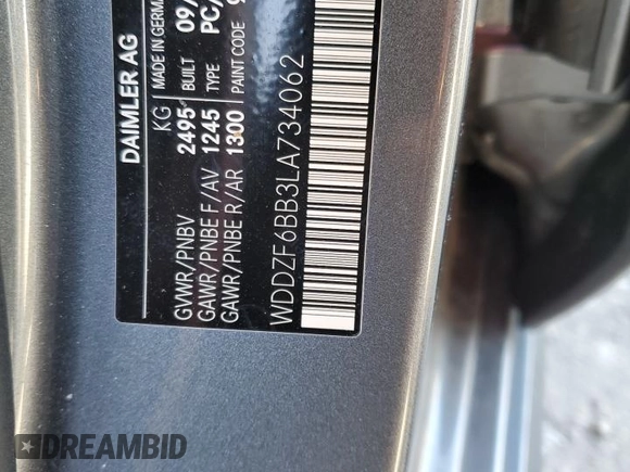 2020 Mercedes-Benz E AMG E 53 with VIN WDDZF6BB3LA734062, listed as a Copart auction lot 83616034 with 26,025 mi miles and Salvage Title. Bid and sale history available at carsss.com. Image 12.