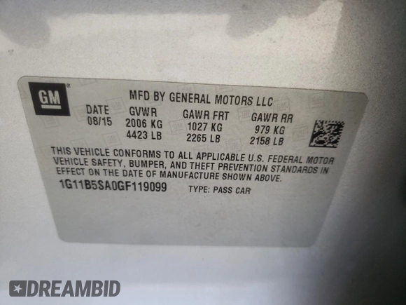 2016 Chevrolet Malibu Limited LS with VIN 1G11B5SA0GF119099, listed as a Copart auction lot 73897463 with 145,138 mi miles and Salvage Title. Bid and sale history available at carsss.com. Image 12.