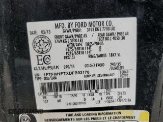 2013 Ford F-150 XL z VIN 1FTFW1ETXDFB93178, wystawiony jako Copart lot #58806015 z przebiegiem 212 651 mil mil oraz Czysty tytuł • Clean title. Historia ofert i sprzedaży dostępna na DreamBid. Obrazek 12.