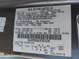 2012 Ford Fusion SEL with VIN 3FAHP0JG6CR307628, listed as a IAAI auction lot 41982612 with 199,602 mi miles. Bid and sale history available at carsss.com. Image 9.