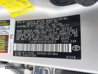 2012 Toyota Camry L with VIN 4T4BF1FK4CR160872, listed as a IAAI auction lot 41125175 with 98,383 mi miles. Bid and sale history available at carsss.com. Image 9.