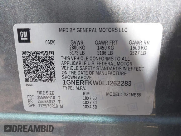2020 Chevrolet Traverse LS with VIN 1GNERFKW0LJ262283, listed as a IAAI auction lot 42106293 with 52,934 mi miles and . Bid and sale history available at DreamBid. Image 9.