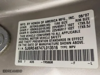 2007 Honda CR-V EX-L with VIN 5J6RE48747L013516, listed as a IAAI auction lot 41888848 with 122,849 mi miles. Bid and sale history available at carsss.com. Image 9.