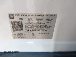 2021 GMC Terrain SLE with VIN 3GKALMEV8ML370164, listed as a IAAI auction lot 40569611 with 53,820 mi miles and . Bid and sale history available at carsss.com. Image 9.