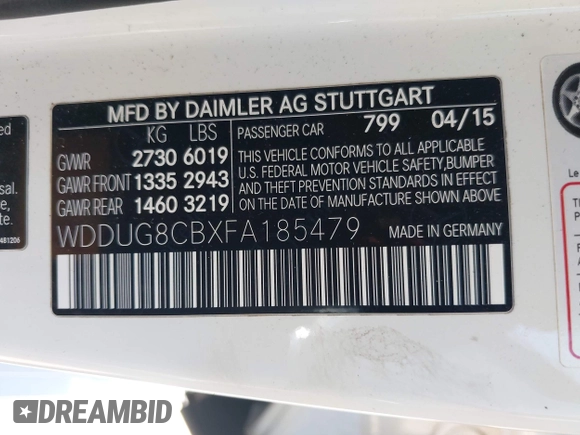 2015 Mercedes-Benz S 550 with VIN WDDUG8CBXFA185479, listed as a IAAI auction lot 42238690 with 120,552 mi miles and . Bid and sale history available at carsss.com. Image 9.