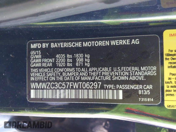 2015 MINI Countryman S z VIN WMWZC3C57FWT06297, wystawiony jako IAAI lot #41988157 z przebiegiem 74 461 mil mil oraz . Historia ofert i sprzedaży dostępna na DreamBid. Obrazek 9.