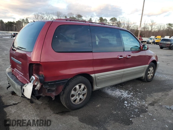 2005 Kia Sedona LX with VIN KNDUP132656725025, listed as a Copart auction lot 41702915 with 158,114 mi miles and Salvage Title. Bid and sale history available at carsss.com. Image 3.