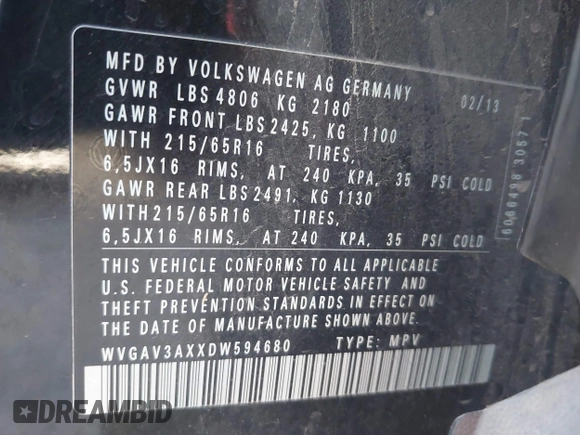 2013 Volkswagen Tiguan S z VIN WVGAV3AXXDW594680, wystawiony jako IAAI lot #41652323 z przebiegiem 136 382 mil mil oraz . Historia ofert i sprzedaży dostępna na DreamBid. Obrazek 9.