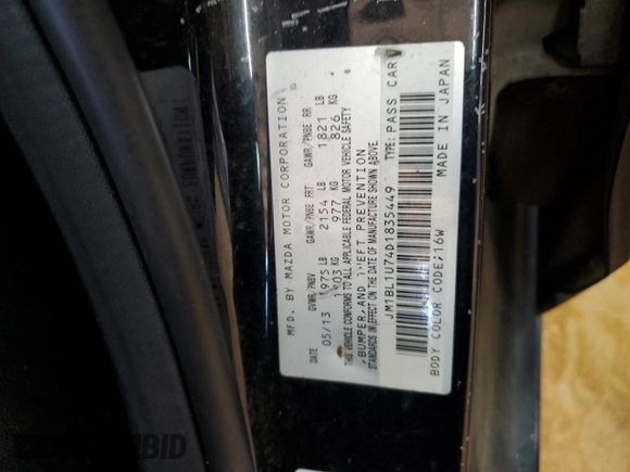 2013 Mazda 3 i Sport z VIN JM1BL1U74D1835449, wystawiony jako Copart lot #57164775 z przebiegiem Nie podano mil oraz Szkoda całkowita • Salvage title. Historia ofert i sprzedaży dostępna na DreamBid. Obrazek 12.