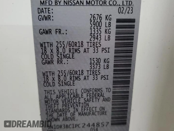 2023 Nissan Pathfinder SV с VIN 5N1DR3BC1PC244857, выставлен на аукционе Copart как лот 58160795 с пробегом 42 417 миль миль и Чистый • Clean title. История ставок и продаж доступна на DreamBid. Изображение 14.