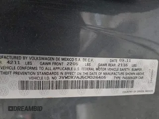 2012 Volkswagen Jetta SE with VIN 3VWDX7AJ5CM326405, listed as a IAAI auction lot 42135484 with 187,268 mi miles and . Bid and sale history available at DreamBid. Image 9.